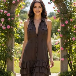 Mine Brown Ruffled Midi Dress